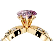 Solitaire Engagement Ring Setting for Fancy Pink Heart-Shaped Center with Criss-Cross Accent Band and Prong Head in Yellow Gold