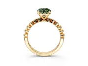Solitaire Engagement Ring Setting for Fancy Green Round Cut Center with Bezel-Dot Beaded Band and Prong Head in Yellow Gold