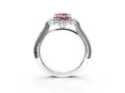 Milgrain Halo Engagement Ring Setting for Fancy Pink Radiant Cut Center with Bezel Point Accents and Prong Head in White Gold
