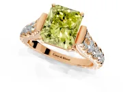 Solitaire Engagement Ring Setting for Fancy Yellow Radiant Cut Center with Pave Cathedral Shoulders and Prong Head in Rose Gold