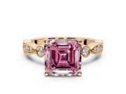 Solitaire Engagement Ring Setting for Fancy Pink Asscher Cut Center with Milgrain Bezel Accents and Prong Head in Rose Gold