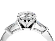3 Stone Engagement Ring Setting for Oval Center with Channel Baguette Accents and Prong Head in Platinum