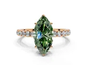 Open Basket Engagement Ring Setting for Fancy Green Marquise Center with Pave Band and Prong Head in Rose Gold