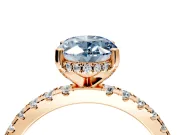 Solitaire Engagement Ring Setting for Fancy Blue Oval Center with Band of Accents and Prong Head in Rose Gold