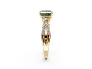 3 Stone Engagement Ring Setting for Fancy Green Princess Cut Center with Pave Split Shank and Prong Head in Yellow Gold