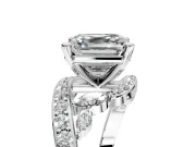 Solitaire Engagement Ring Setting for Asscher Cut Center with Pave Bypass Twist Band and Prong Head in Platinum
