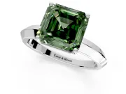 Solitaire Engagement Ring Setting for Fancy Green Asscher Cut Center with Wide Knife Ridge Band and Prong Head in White Gold