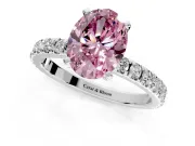 Solitaire Engagement Ring Setting for Fancy Pink Oval Center with Fine Pave Band and Claw Prong Head in Sterling Silver