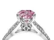 Solitaire Engagement Ring Setting for Fancy Pink Cushion Cut Center with Pave Rail Split Shank and Prong Head in Platinum