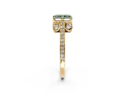 Cathedral Engagement Ring Setting for Fancy Green Radiant Cut Center with Antique-Style Pave Band and Prong Head in Yellow Gold