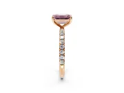 Solitaire Engagement Ring Setting for Fancy Pink Emerald Cut Center with Micro Pave Band and Prong Head in Rose Gold