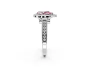 Halo Engagement Ring Setting for Fancy Pink Pear-Shaped Center with Outer Bezel Rim, Pave Band and Prong Head in Platinum