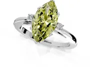 3 Stone Engagement Ring Setting for Fancy Yellow Marquise Center with Low-Set Round Cut Accents and Prong Head in Platinum