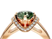 Solitaire Engagement Ring Setting for Fancy Green Round Cut Center with Wide Band, Pave Collar and Prong Head in Rose Gold