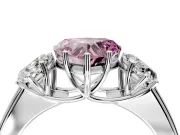 3 Stone Engagement Ring Setting for Fancy Pink Heart-Shaped Center with Raised Basket Heads and Prong Head in Platinum