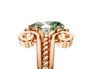 Solitaire Engagement Ring Setting for Fancy Green Pear-Shaped Center with Twisted Band and Scroll Prong Head in Rose Gold