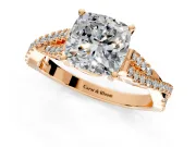Solitaire Engagement Ring Setting for Cushion Cut Center with Twisted Pave Split Shank and Prong Head in Rose Gold