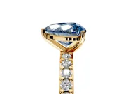 Solitaire Engagement Ring Setting for Fancy Blue Heart-Shaped Center with Round Cut Pave Band and Prong Head in Yellow Gold