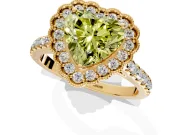 Milgrain Floral Halo Engagement Ring Setting for Fancy Yellow Heart-Shaped Center with Pave Band and Prong Head in Yellow Gold