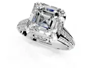 Solitaire Engagement Ring Setting for Asscher Cut Center with Accented Split Shank and Prong Head in Platinum