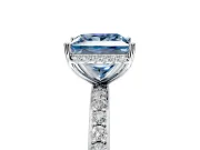 Hidden Halo Engagement Ring Setting for Fancy Blue Princess Cut Center with Pave Band and Prong Head in White Gold