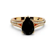 Solitaire Engagement Ring Setting for Fancy Black Pear-Shaped Center with Pave Rail Split Shank and Prong Head in Yellow Gold