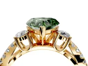 3 Stone Engagement Ring Setting for Fancy Green Heart-Shaped Center with Pave Split Shank and Prong Head in Yellow Gold