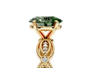 Solitaire Engagement Ring Setting for Fancy Green Oval Center with Marquise Panel Band and Prong Head in Yellow Gold