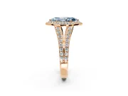 Halo Engagement Ring Setting for Fancy Blue Marquise Center with Narrow Pave Split Shank and Prong Head in Rose Gold