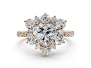 Floral Halo Engagement Ring Setting for Heart-Shaped Center with Pave Accents and Prong Head in Rose Gold