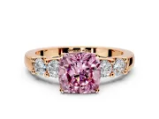 5 Stone Engagement Ring Setting for Fancy Pink Cushion Cut Center with Plain Band and Prong Head in Rose Gold