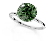 Solitaire Engagement Ring Setting for Fancy Green Round Cut Center with Straight Thin Band and Prong Head in Sterling Silver