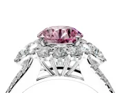 Halo Engagement Ring Setting for Fancy Pink Round Cut Center with Two-Strand Split Shank and Prong Head in Sterling Silver