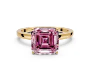 Solitaire Engagement Ring Setting for Fancy Pink Asscher Cut Center with Thin Rounded Plain Band and Prong Head in Yellow Gold
