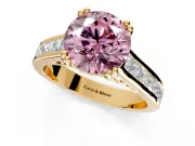 Solitaire Engagement Ring Setting for Fancy Pink Round Cut Center with Channel Band and Double Claw Prong Head in Yellow Gold