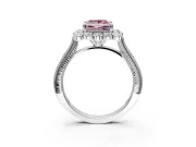 Milgrain Halo Engagement Ring Setting for Fancy Pink Princess Cut Center with Bezel Point Accents and Prong Head in Sterling Silver