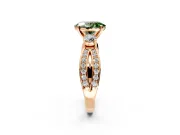 3 Stone Engagement Ring Setting for Fancy Green Oval Center with Pave Twist Band and Prong Head in Rose Gold
