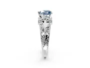 Solitaire Engagement Ring Setting for Fancy Blue Heart-Shaped Center with Filigree Accent Basket and Prong Head in Sterling Silver