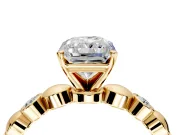 Solitaire Engagement Ring Setting for Radiant Cut Center with Beaded Bezel Station Band and Prong Head in Yellow Gold
