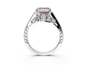Cathedral Engagement Ring Setting for Fancy Pink Asscher Cut Center with Antique-Style Pave Band and Prong Head in White Gold