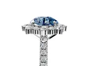 Halo Engagement Ring Setting for Fancy Blue Round Cut Center with Single-Row Pave, Open Basket and Prong Head in Platinum