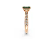 Solitaire Engagement Ring Setting for Fancy Green Emerald Cut Center with Multi-Row Accents and Prong Head in Rose Gold