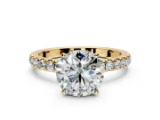 Open Basket Engagement Ring Setting for Round Cut Center with Pave Band and Prong Head in Yellow Gold