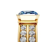 Bezel Engagement Ring Setting for Fancy Blue Asscher Cut Center with Wide Channel-Set Band and Bezel Head in Yellow Gold