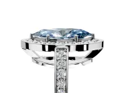 Bezel-Framed Halo Engagement Ring Setting for Fancy Blue Marquise Center with Pave Band and Prong Head in Sterling Silver