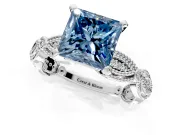 Solitaire Engagement Ring Setting for Fancy Blue Princess Cut Center with Marquise Panel Band and Prong Head in Platinum
