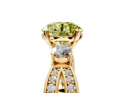 3 Stone Engagement Ring Setting for Fancy Yellow Round Cut Center with Pave Twist Band and Prong Head in Yellow Gold