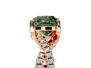 Solitaire Engagement Ring Setting for Fancy Green Cushion Cut Center with Narrow Twist Pave Band and Prong Head in Rose Gold