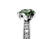 Milgrain Pave Engagement Ring Setting for Fancy Green Heart-Shaped Center with Accent Band and Prong Head in Platinum