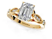 Solitaire Engagement Ring Setting for Emerald Cut Center with Marquise and Bezel Accents and Prong Head in Yellow Gold